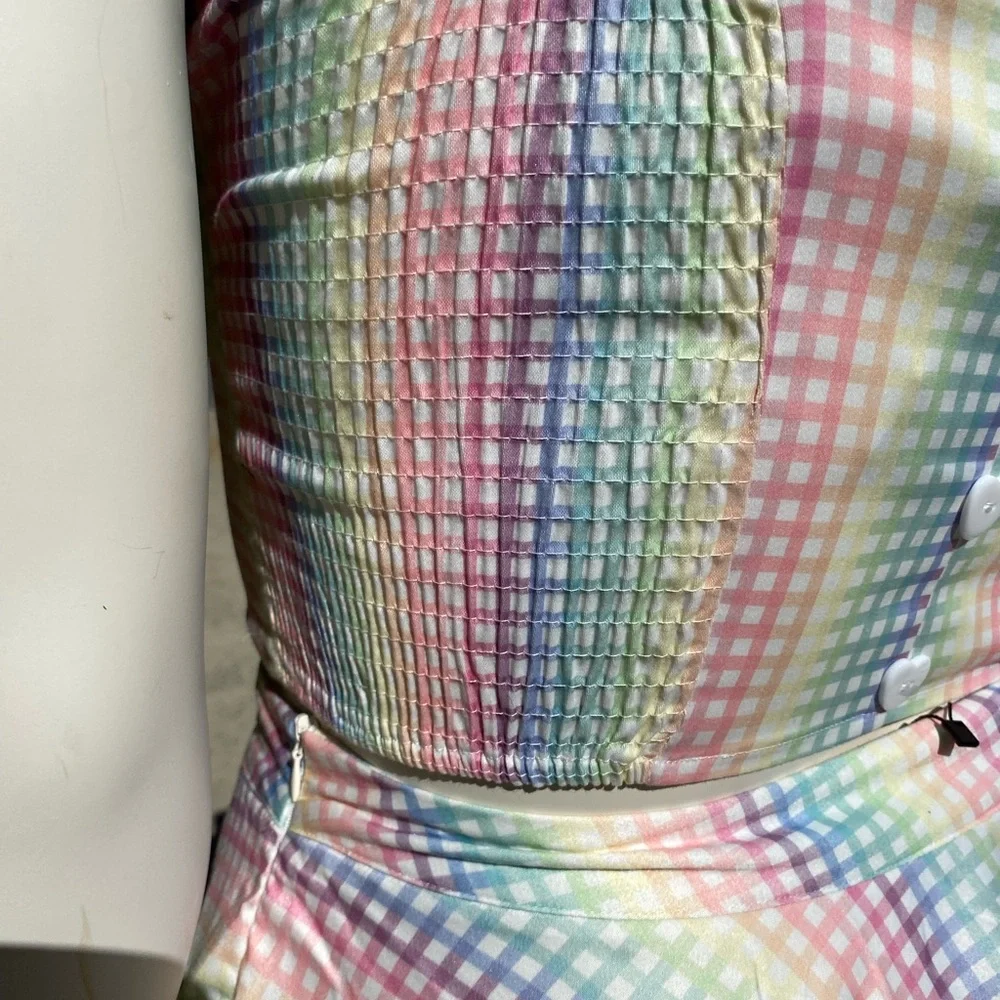 Voodoo Vixen Pastel Gingham Sleeveless Top/Skirt Set - Picture 7 of 10